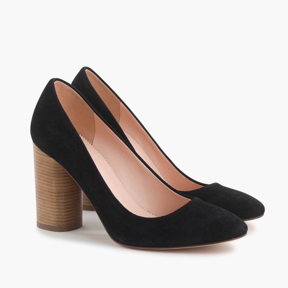 J. Crew Black Suede Pumps with Stacked Heel Italy